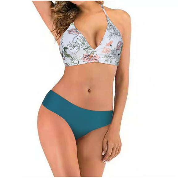 Hicidod Bikini Sets for Women High Waisted Tummy Control Halter Swimsuit Full Coverage Fashion Printed 2 Piece Bathing Suit