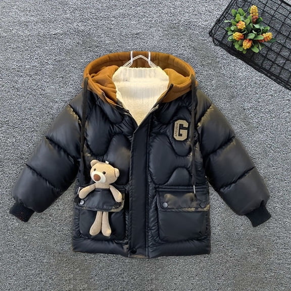 Hicidod Boy's Winter Jacket Hooded Long Sleeve Warm Down Coats Lightweight Fleece Lined Thicken Puffy Cotton Jackets