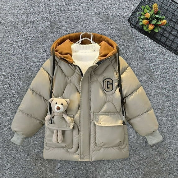 Hicidod Boy's Winter Jacket Hooded Long Sleeved Warm Down Coats Lightweight Fleece Lined Thicked Puffy Cotton Jackets