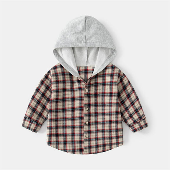 Hicidod Boys Flannel Plaid Shirts Long Sleeve Button Down Shirt Jacket Hooded Cute Fall Winter Toddler Girls Clothes
