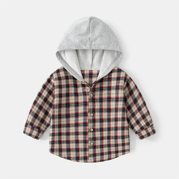 Hicidod Boys Flannel Plaid Shirts Long Sleeve Button Down Shirt Jacket Hooded Cute Fall Winter Toddler Girls Clothes
