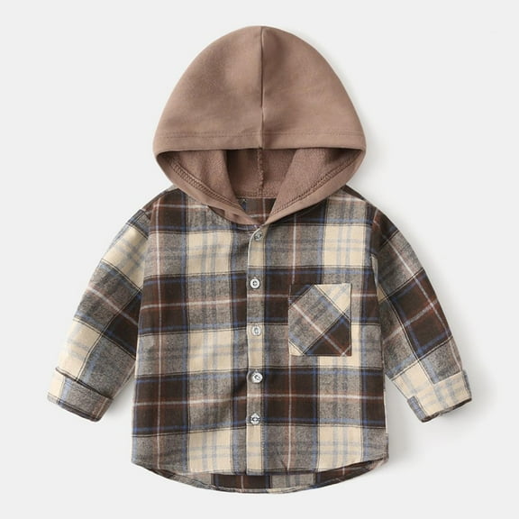 Hicidod Boys Flannel Plaid Shirts Long Sleeve Button Down Shirt Jacket Hooded Cute Fall Winter Toddler Girls Clothes