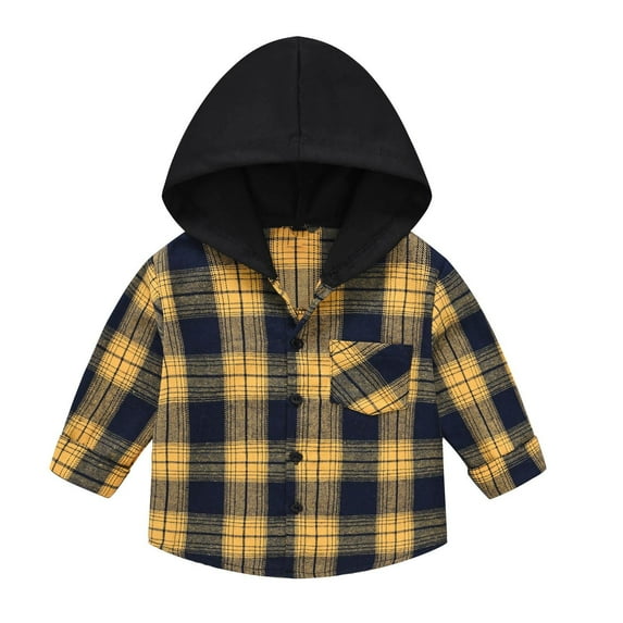 Hicidod Boys Flannel Plaid Shirts Long Sleeve Button Down Shirt Jacket Hooded Cute Fall Winter Toddler Girls Clothes