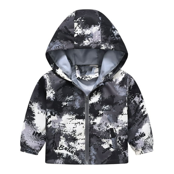 Hicidod Boys Raincoat Toddler Rain Jacket Boys Girls Cute Windbreaker Waterproof Print Casual Outerwear Lightweight Zip Jacket Hooded Dust Coat