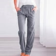 thumbnail image 1 of Hicidod Casual Linen Pants for Women High Waist Trendy Summer Pants Solid Drawstring Loose Fit Trousers with Side Pockets, 1 of 6