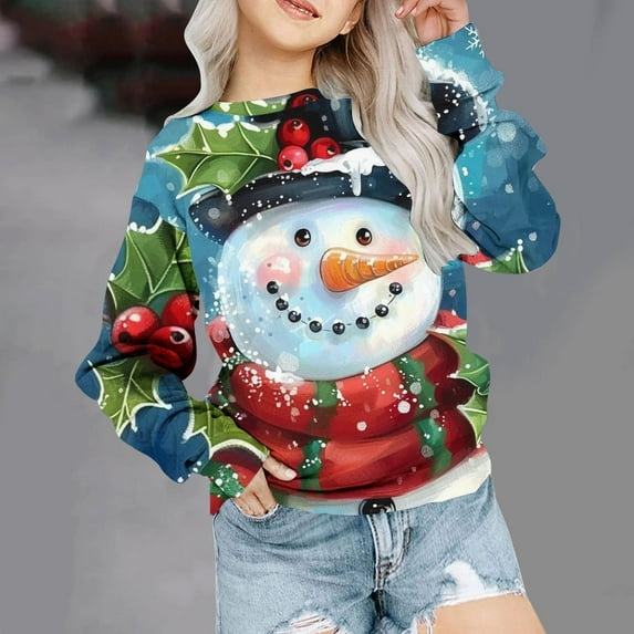 Hicidod Christmas Sweatshirt for Kids Santa Claus Graphic Girls Shirts Crewneck Long Sleeve Pullover Top Clothes
