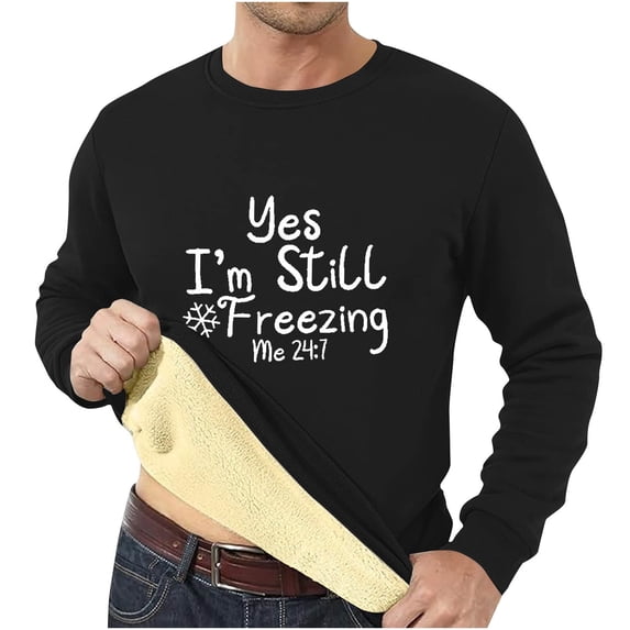 Hicidod Crew Neck Sweatshirt for Men Long Sleeve Letter Printed Casual Pullover Tops Fleece Lined Thicken Winter Warm Sweatshirts