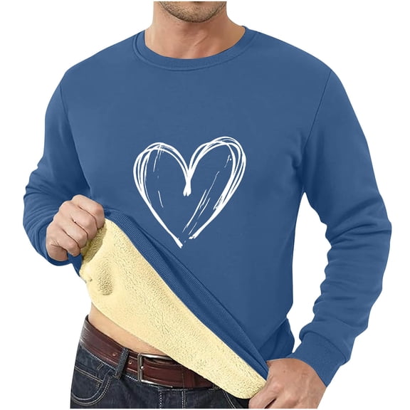 Hicidod Crew Neck Sweatshirt for Men Warm Sherpa Lined Thick Casual Pullover Heavyweight Long Sleeve Printed Winter Fleece Sweatshirts