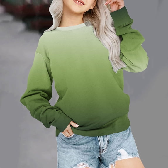 Hicidod Crew Neck Sweatshirts Girls Casual Long Sleeve Pullover Tops Fall Winter Fashion Gradient Color Loose Fit Blouses