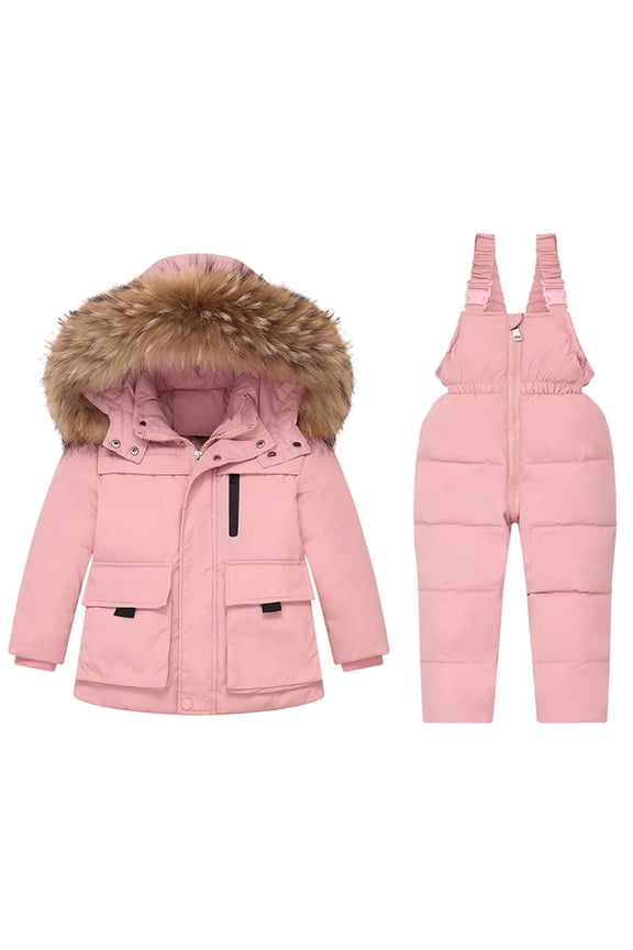 Down Snow Suit for Toddler Girl Boy Winter Thicken Snow Ski Jacket And Puffer Pants Solid Waterproof Snowboarding Snowsuit
