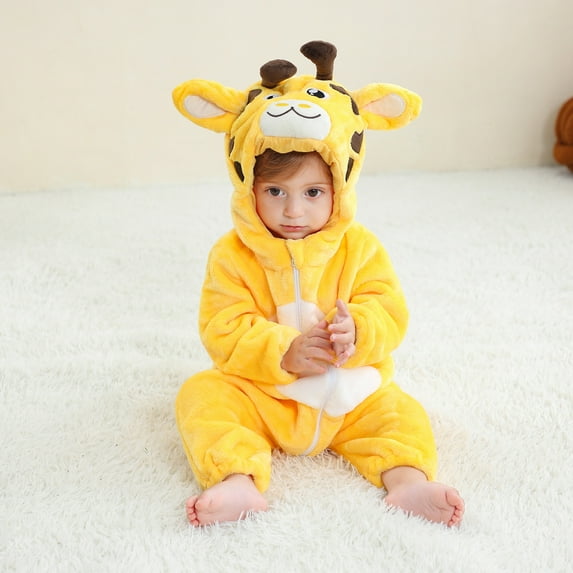 Hicidod Fleece Baby Pajamas Cute Animals Hooded Zipper Jumpsuit Romper Furry Newborn Snowsuit Winter Warm Flannel Bodysuit Outfit