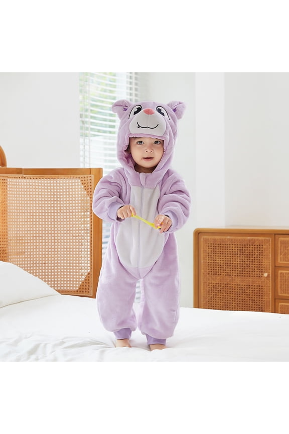 Toddler Romper Long Sleeve Flannel Winter Warm Fleece Thicken One Piece Snowsuit Cute Hooded Jumpsuit Pajamas for Bay Girls Boys