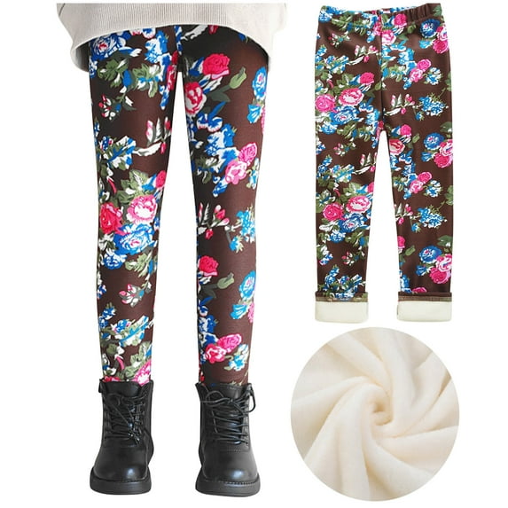 Hicidod Fleece Lined Girls Cute Printed Stretchy Long Toddler Tights Fall Winter Soft Casual High Waist Thermal Leggings