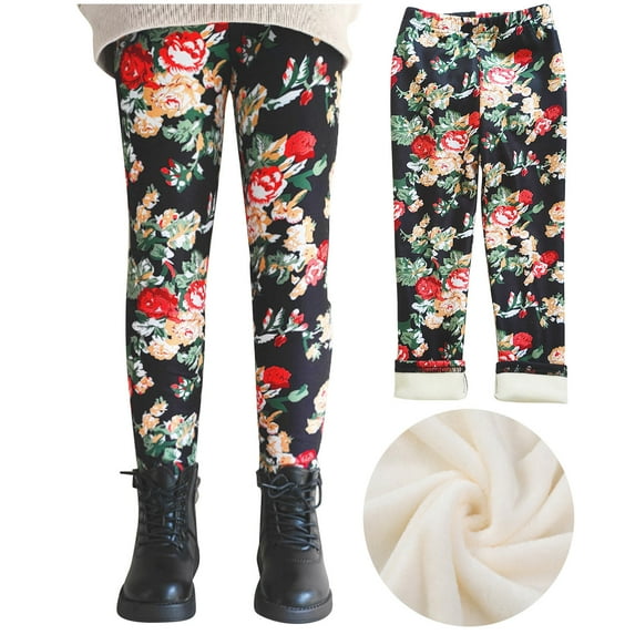 Hicidod Fleece Lined Girls Cute Printed Stretchy Long Toddler Tights Fall Winter Soft Casual High Waist Thermal Leggings