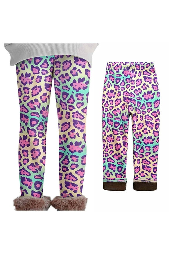 Fleece Lined Leggings Girls Printed Thick Thermal Tights For Girls Warm Ankle Length High Waist Basic Fall Winter Pants