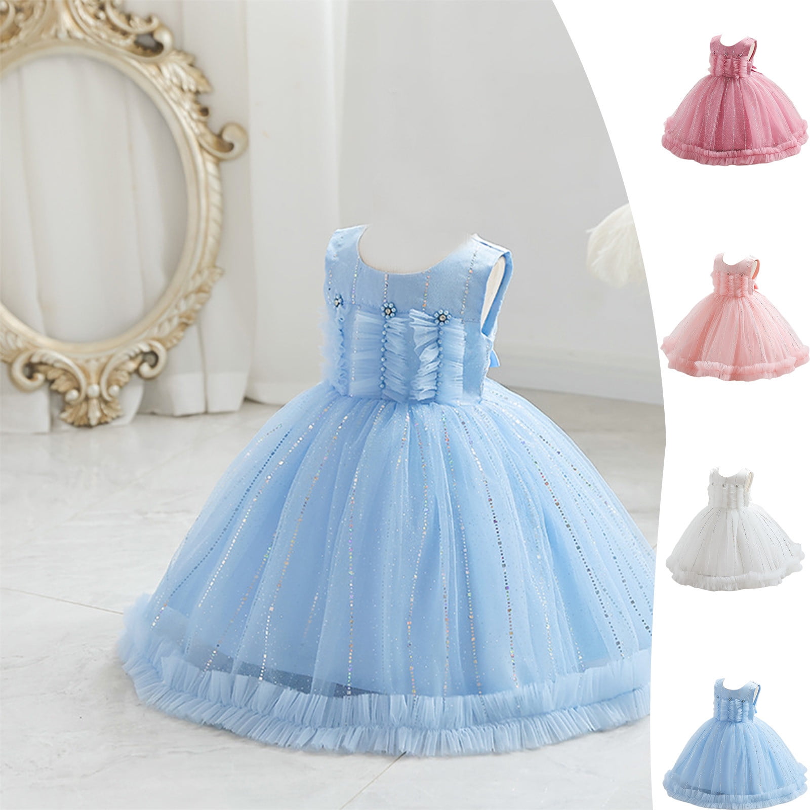 Hicidod Flower Girl Dress for Toddler Baby Girls Wedding Tulle Tutu