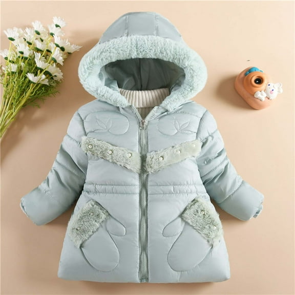 Hicidod Girl'S Winter Jackets Fur Trim Hooded Windproof Toddler Kids Outwear Padded Thicken Cotton Warm Puffer Jacket