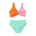 thumbnail image 1 of Hicidod Girls Bathing Suits Bikini Set 2 Piece Color Block Criss Cross Cute V Neck Summer Beach Teen Girl Swimwear with Shorts, 1 of 6