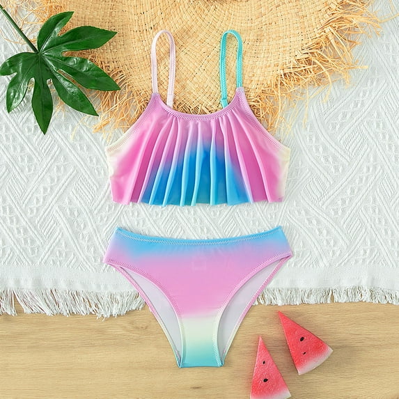 Hicidod Girls Bathing Suits Bikini Set 2 Piece Color Block Criss Cross Cute V Neck Summer Beach Teen Girl Swimwear with Shorts