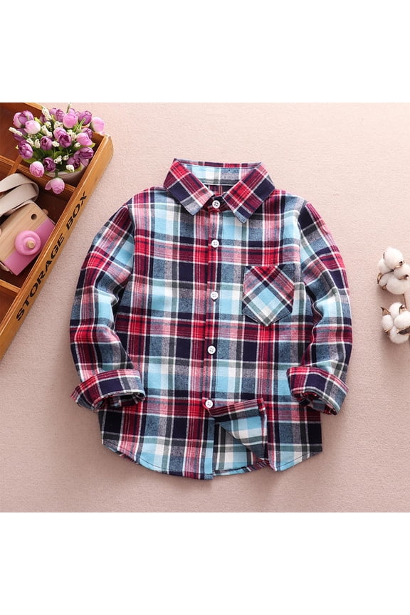 Girls Flannel Shirts Long Sleeve Button Down Toddler Plaid Shirt Lapel Fall Unisex Kids Casual Clothes