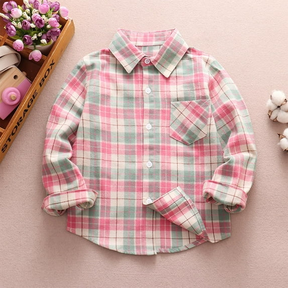 Hicidod Girls Flannel Shirts Long Sleeve Button Down Toddler Plaid Shirt Lapel Fall Unisex Kids Casual Clothes