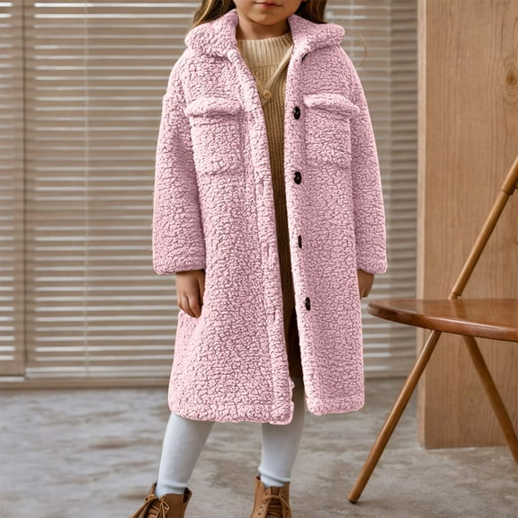 Hicidod Girls Fleece Jacket Button Casual Fuzzy Thicken Sherpa Overcoat Fall Winter Warm Fashion Solid Long Coat