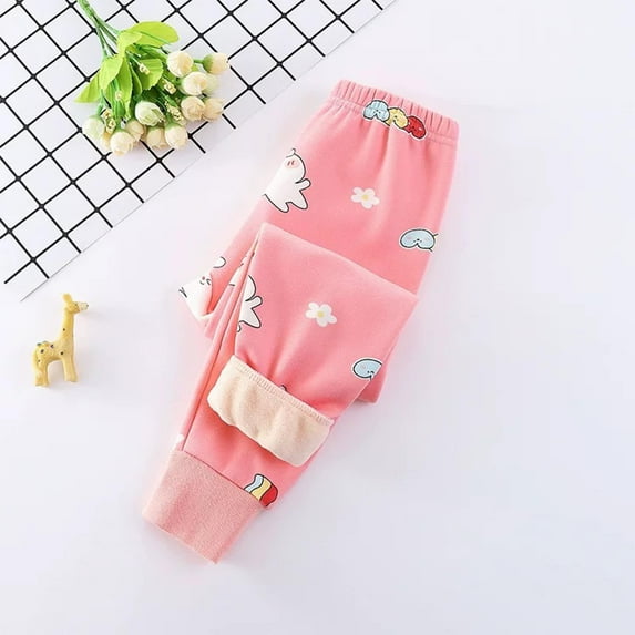 Hicidod Girls Fleece Lined Leggings Cotton Cute Print Thermal Elasticated Pants Padded Thicken Warm Winter Kids Tights