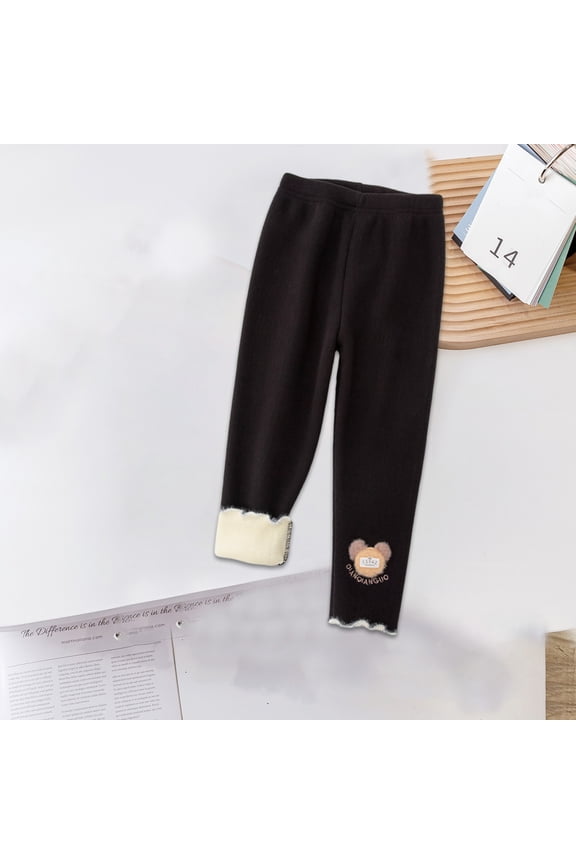 Girls Fleece Lined Leggings Winter Warm Thick Thermal Tights Full Length Solid Soft Cotton Casual Leggings for Girls