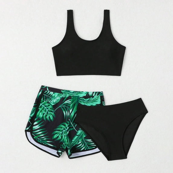 Hicidod Girls Girls Swimsuit 3 Piece Bathing Suit Cute Printed Bikini Set With Quick Dry Teen Girls Beach Swimwear With Boy Shorts