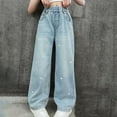 thumbnail image 1 of Hicidod Girls Jeans Elastic Waist Wide Leg Baggy Denim Pants Full Length Fashion Printed Casual Jeans for Kids Clothes, 1 of 7