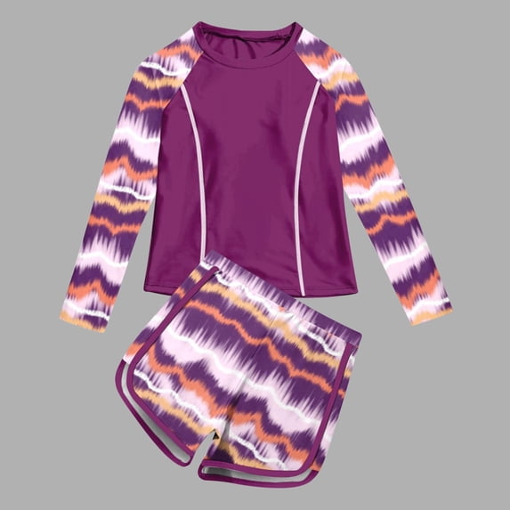 Hicidod Girls Long Sleeve Rash Guard 2 Piece Swimsuit Set Cute Floral Printed UPF 50+ Sun Protection Teen Swimsuit with Boyshorts