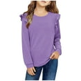 thumbnail image 1 of Hicidod Girls Long Sleeve Shirts Cute Ruffle Shoulder Crewneck Sweatshirts Fashion Solid Soft Cozy Pullover Tops 4-13 Years, 1 of 7