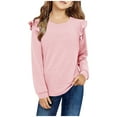 thumbnail image 1 of Hicidod Girls Long Sleeve Shirts Cute Ruffle Shoulder Crewneck Sweatshirts Fashion Solid Soft Cozy Pullover Tops 4-13 Years, 1 of 7