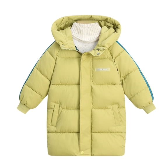 Hicidod Kids Puffer Jackets Hooded Long Zipper Winter Warm Down Coats Solid Color Thicken Puffy Windproof Casual Jacket