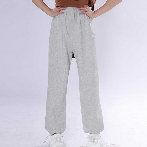 Hicidod Girls Sweatpants High Waisted Solid Color Joggers Pants Loose Fit Fleece Lined Warm Long Lantern Pants with Drawstring