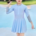 thumbnail image 1 of Hicidod Girls Swimsuits Long Sleeve Rash Guard Bathing Suits Color Block One Piece Swimsuits Dress Ruffer Hem Flowy Teen Swimsuit, 1 of 6