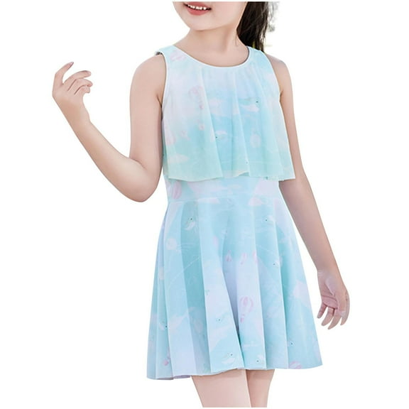 Hicidod Girls Swimsuits Long Sleeve Rash Guard Bathing Suits Color Block One Piece Swimsuits Dress Ruffer Hem Flowy Teen Swimsuit