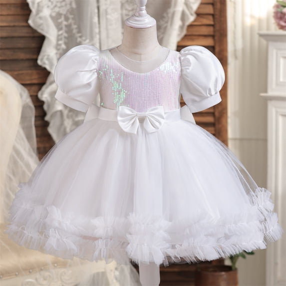 Hicidod Girls Tutu Dress Cute Puffy Sleeve Sequin Princess Birthday Party Wedding Gown Formal Lace Tulle Sleeveless Dresses