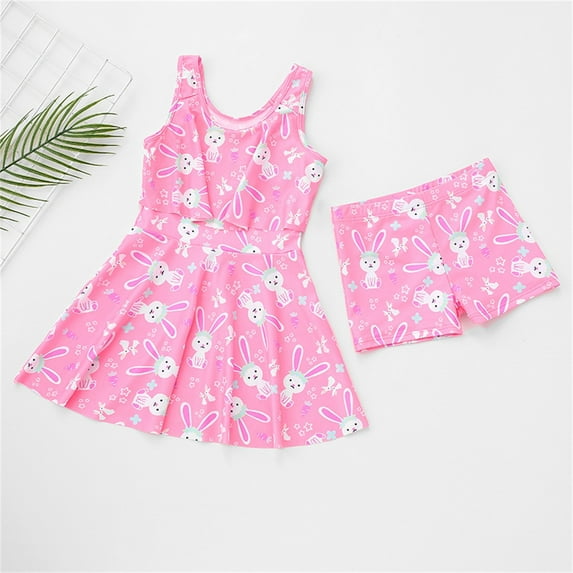 Hicidod Girls Two Piece Swimsuit High Waisted Swim Dress Bathing Suit with Boyshorts Cute Hawaii Printed Summer Tankini Tee Swimsuit 2025