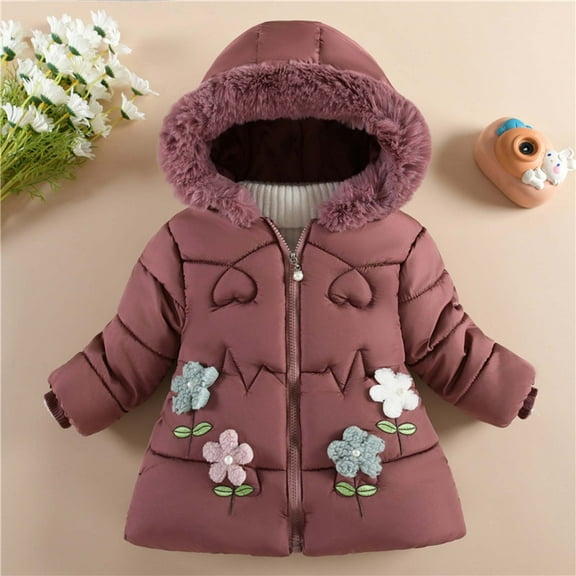 Hicidod Girls Winter Jacket Thickened Hooded Fashion Kids Down Coats Long Sleeve Zipper Comfortable Warm Coat Cotton Jackets