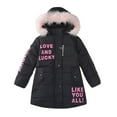 thumbnail image 1 of Hicidod Girls Winter Puffer Jackets Thicken Warm Lightweight Long Down Coats Cute Letter Printed Zipper Jackets with Faux Fur Hood Fall for Women, 1 of 5