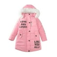 thumbnail image 1 of Hicidod Girls Winter Puffer Jackets Thicken Warm Lightweight Long Down Coats Cute Letter Printed Zipper Jackets with Faux Fur Hood, 1 of 7