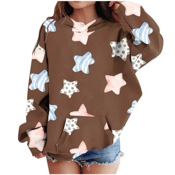 Hicidod Hoodies Girls Long Sleeve Soft Loose Pullover Tops Cute Star Graphic Print Comfortable Sweatshirt with Pockets