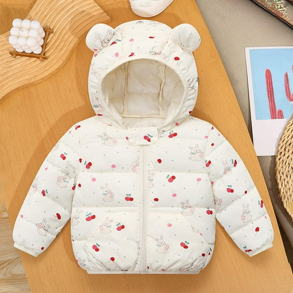 Hicidod Infant Jackets Cute Bear Ears Hooded Long Sleeve Down Coat Lightweight Floral Printed Thicken Winter Warm Jacket