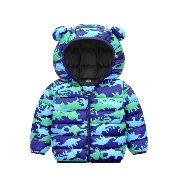 Hicidod Toddler Down Jackets Bear Hooded Long Sleeve Zipper Winter Warm Puffer Coats Cute Printed Puffy Lightweight Padded Jacket