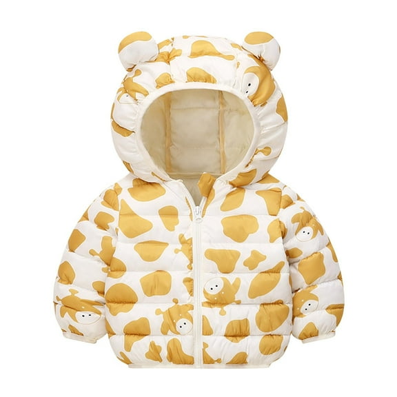 Hicidod Infant Winter Coat Cute Bear Ears Long Sleeve Zipper Puffer Jacket Lightweight Dinosaur printed Pattern Padded Warm Outerwear