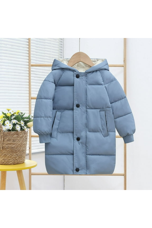 Kids Down Coats Fashion Solid Color Puffy Hooded Zipper Warm Toddler Winter Jacket Windproof Light Thick Long Puffer Outwear