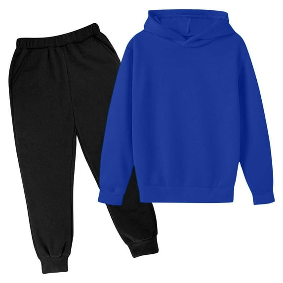 Hicidod Kids 2 Piece Tracksuit Set Solid Color Athletic Sweatsuits Suit Hooded Sweatshirt And Jogger Sweatpants Outfits for Girls Boys