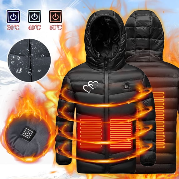 Hicidod Kids Boys Girls Heated Jacket Hooded Lightweight Electric Heated Down Coat Cute Printed Waterproof Puffer Jackets