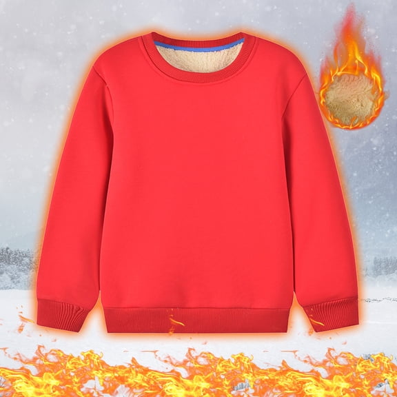 Hicidod Kids Boys Girls Sweatshirt Crew Neck Long Sleeve Solid Pullover Tops Solid Color Fleece Lined Fall Winter Clothes Outfits